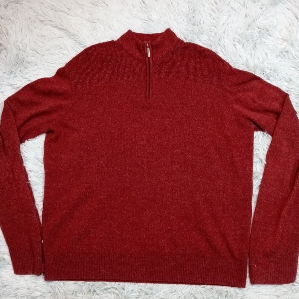 Geoffrey Beene Sweater Mens XL‎ Red Wine Preppy Comfort Soft Casual Quarter Zip